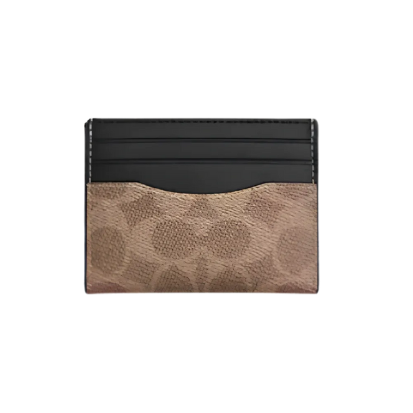 Coach Slim Id Card Case In Signature Canvas 'Tan & Black'