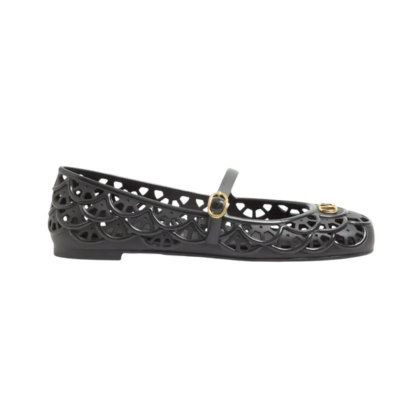 Valentino Ondette Rubber Ballerina With Scallop Pattern 05mm Black