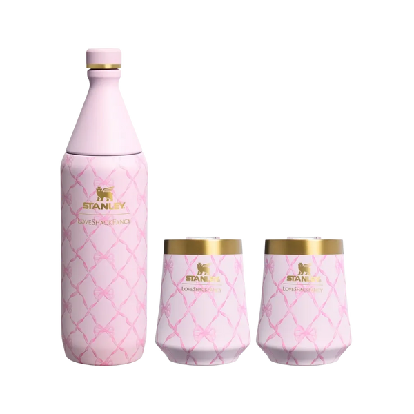 Stanley 1913 x LoveShackFancy Holiday Reserve All Day Wine Set (34OZ) Baby Bow Pink Peppermint