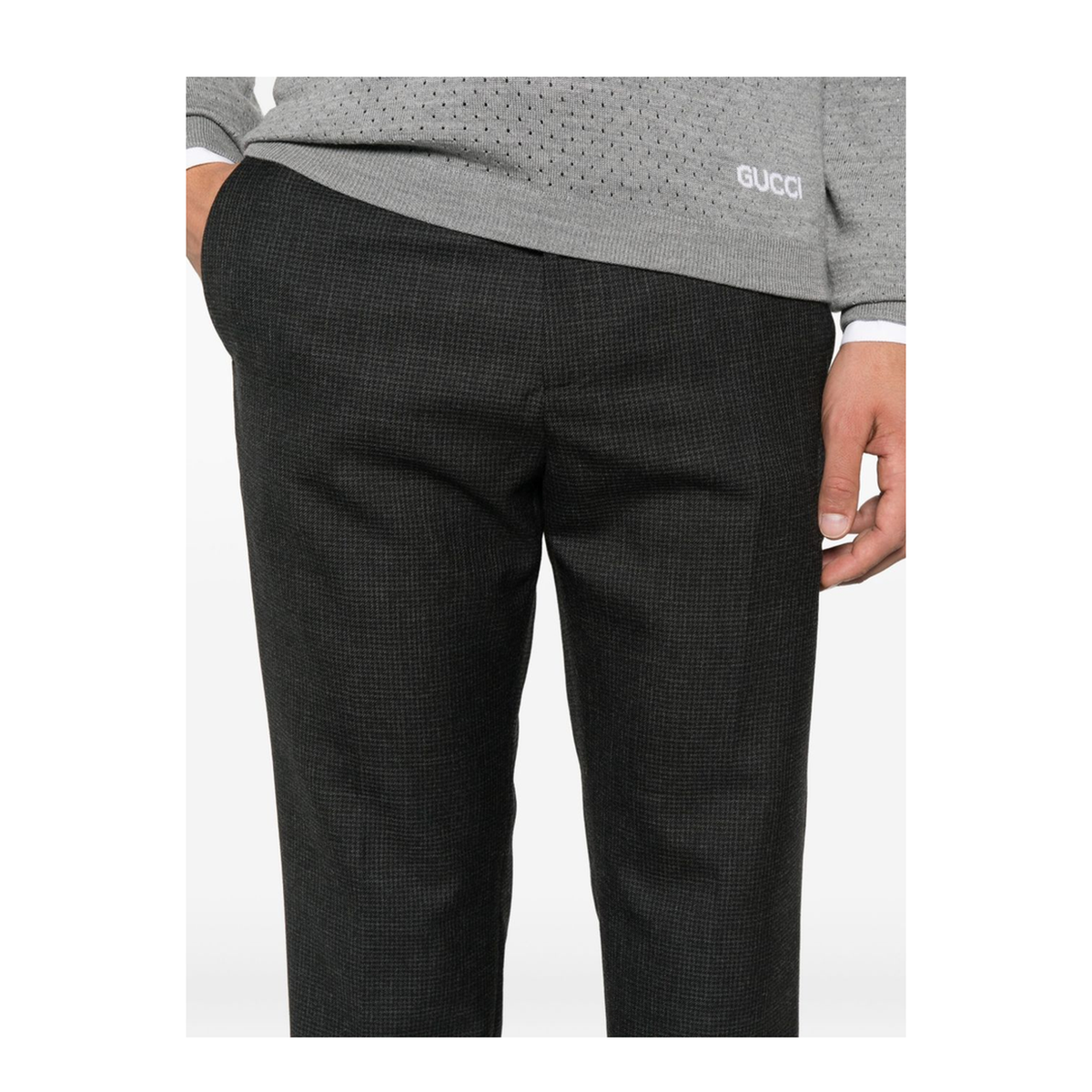 Gucci Houndstooth Wool Pant with Embroidery