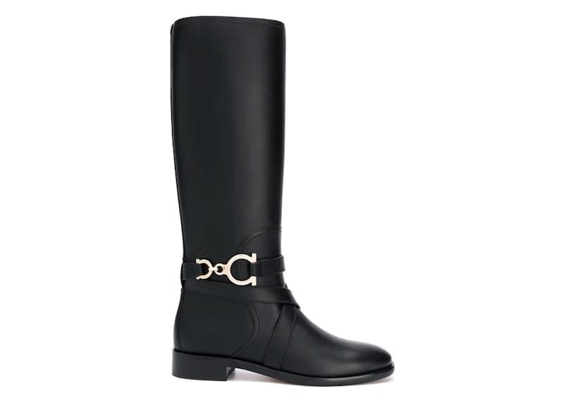 Ferragamo Ferragamo Gancini Horse-Bit Knee-High Boots Black (Women's)