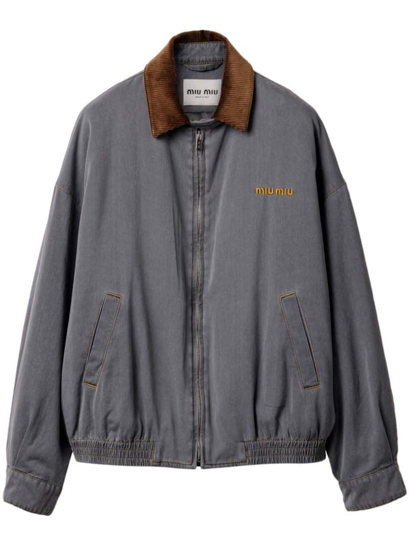 Miu Miu Miu Miu Velvet Collared Chambray Jacket Grey