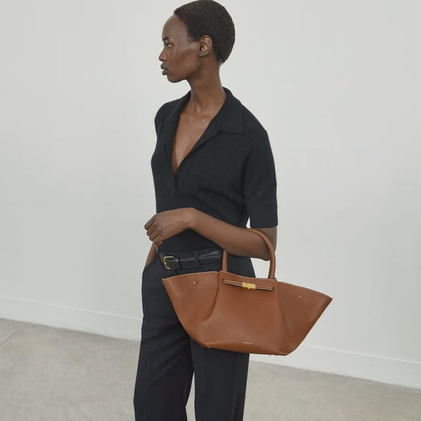 Demellier Demellier The Midi New York Tan Small Grain Ecru Stitching