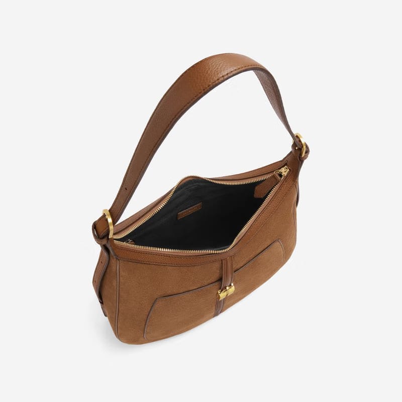 Demellier Demellier The Siena Hobo Deep Tan Suede & Deep Tan Small Grain