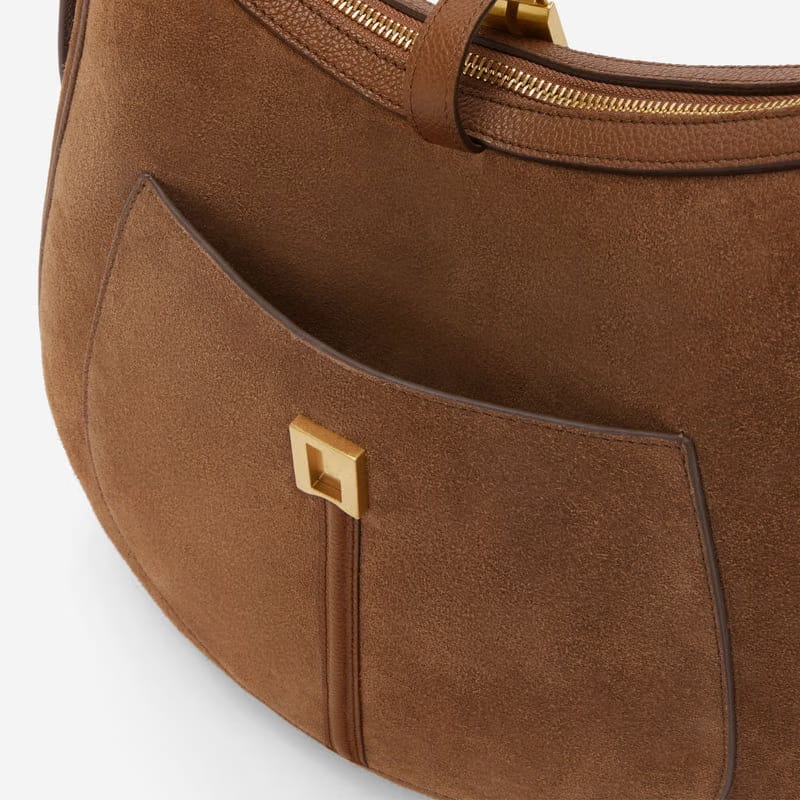 Demellier Demellier The Siena Hobo Deep Tan Suede & Deep Tan Small Grain