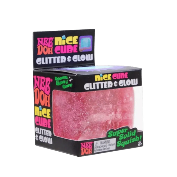 NeeDoh Nice Cube Glitter and Glow Squishy Fidget Toy Pink