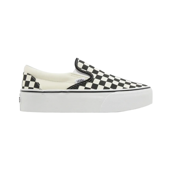 Vans Classic Slip-On Checkerboard Platform Shoe Black And White