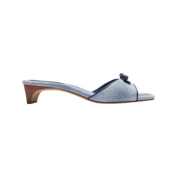 Coach Bow Kitten Heel In Loved Denim Light Indigo