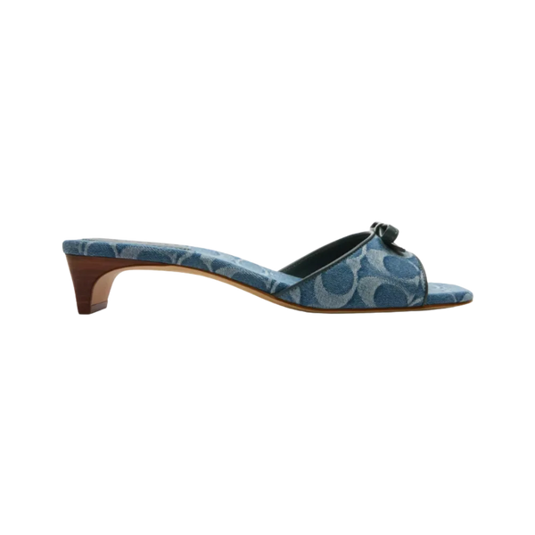 Coach Bow Kitten Heel In Signature Denim
