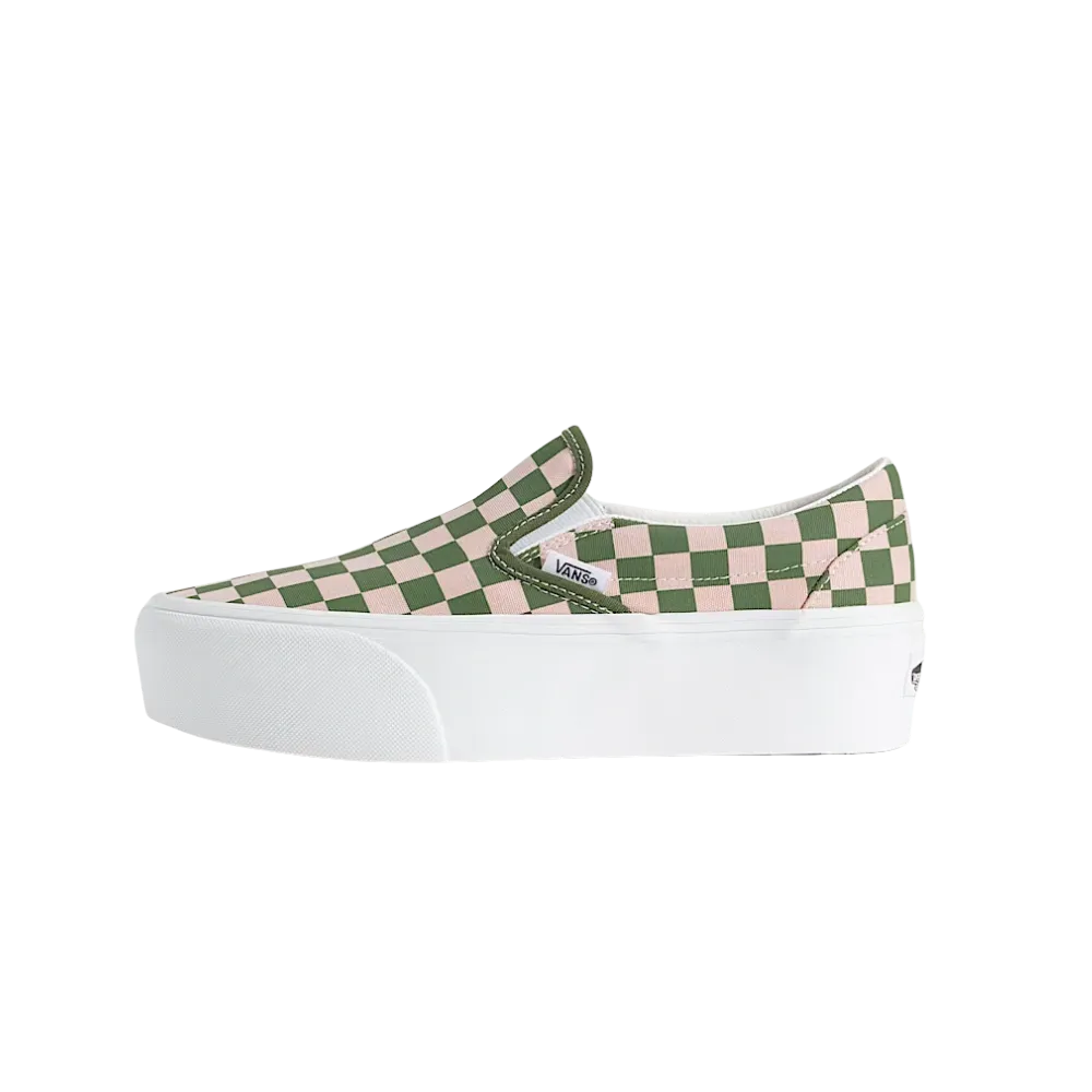 Vans Classic Slip-On Checkerboard Platform Shoe Pine Forest Green