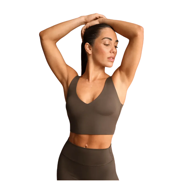 Nike X Skims Matte Women's V-Neck Long-Line Bra DARK SEPIA