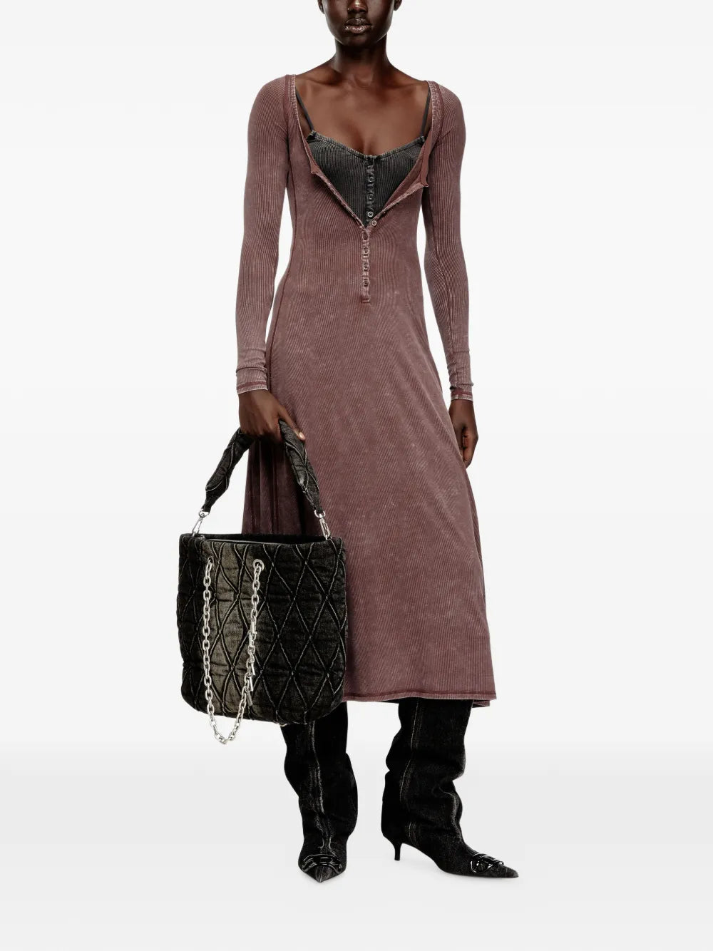 Diesel Diesel D-Ley Ribbed Buttoned Midi Dress