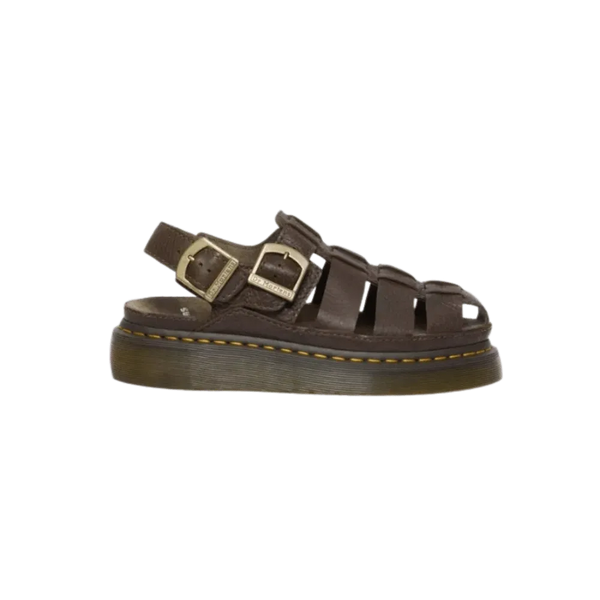 Dr Martens Wrenlie Grizzly Leather Fisherman Sandals Dark Brown