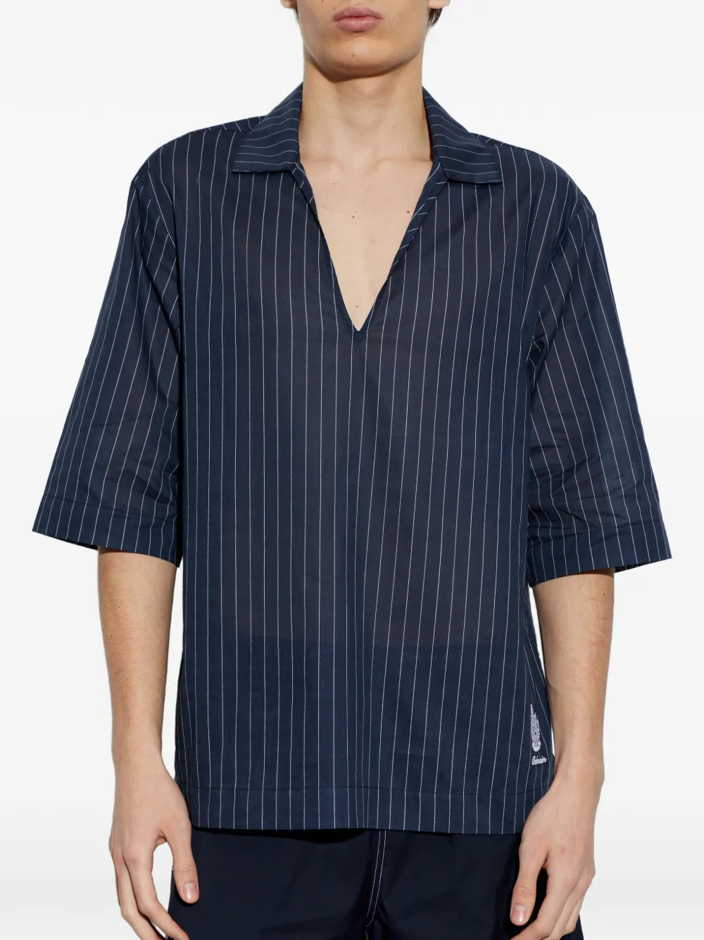 Balmain Balmain Pinstripe V-Neck T-Shirt