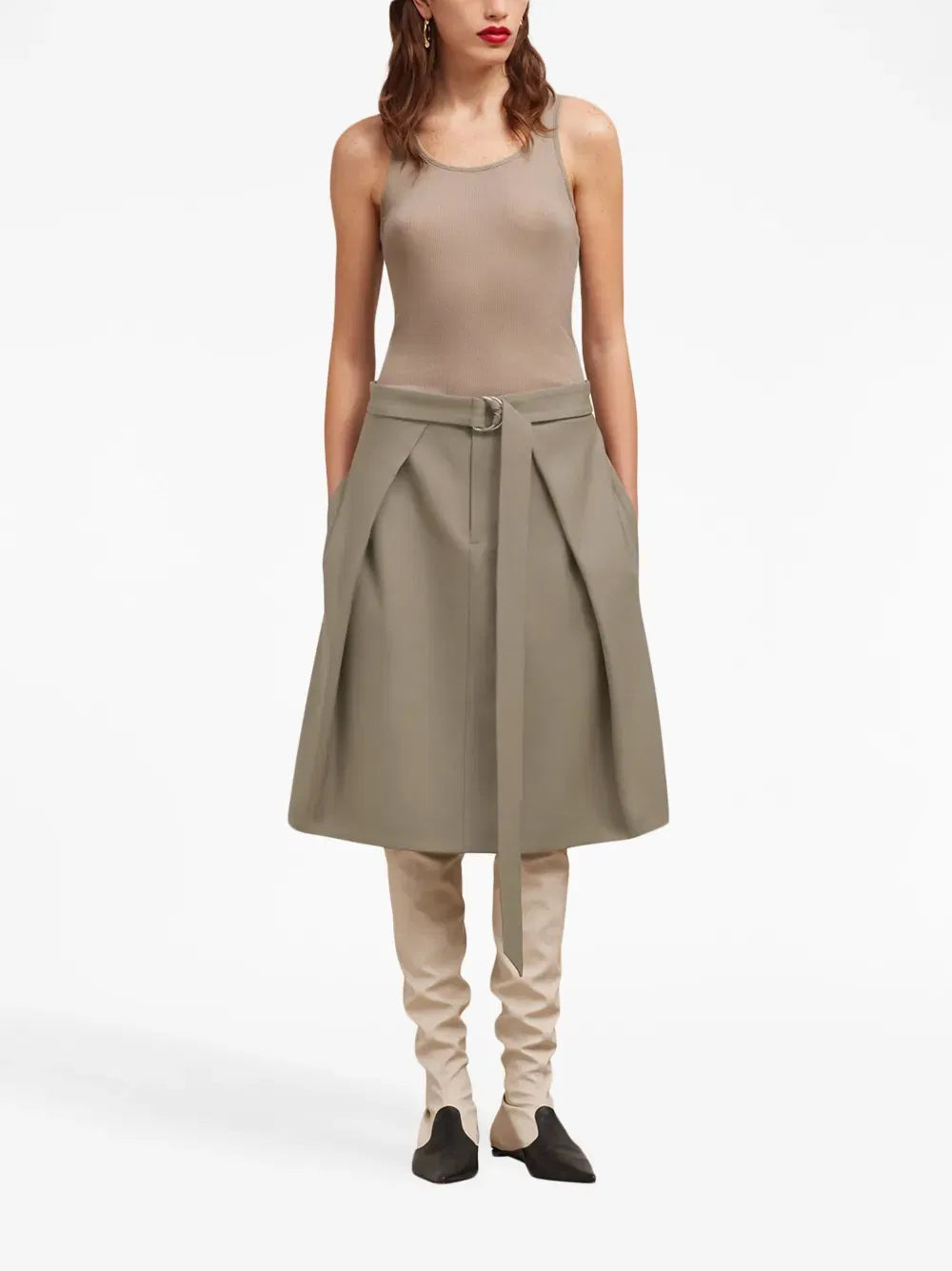Ami Paris Ami Paris Belted Wool Midi Skirt
