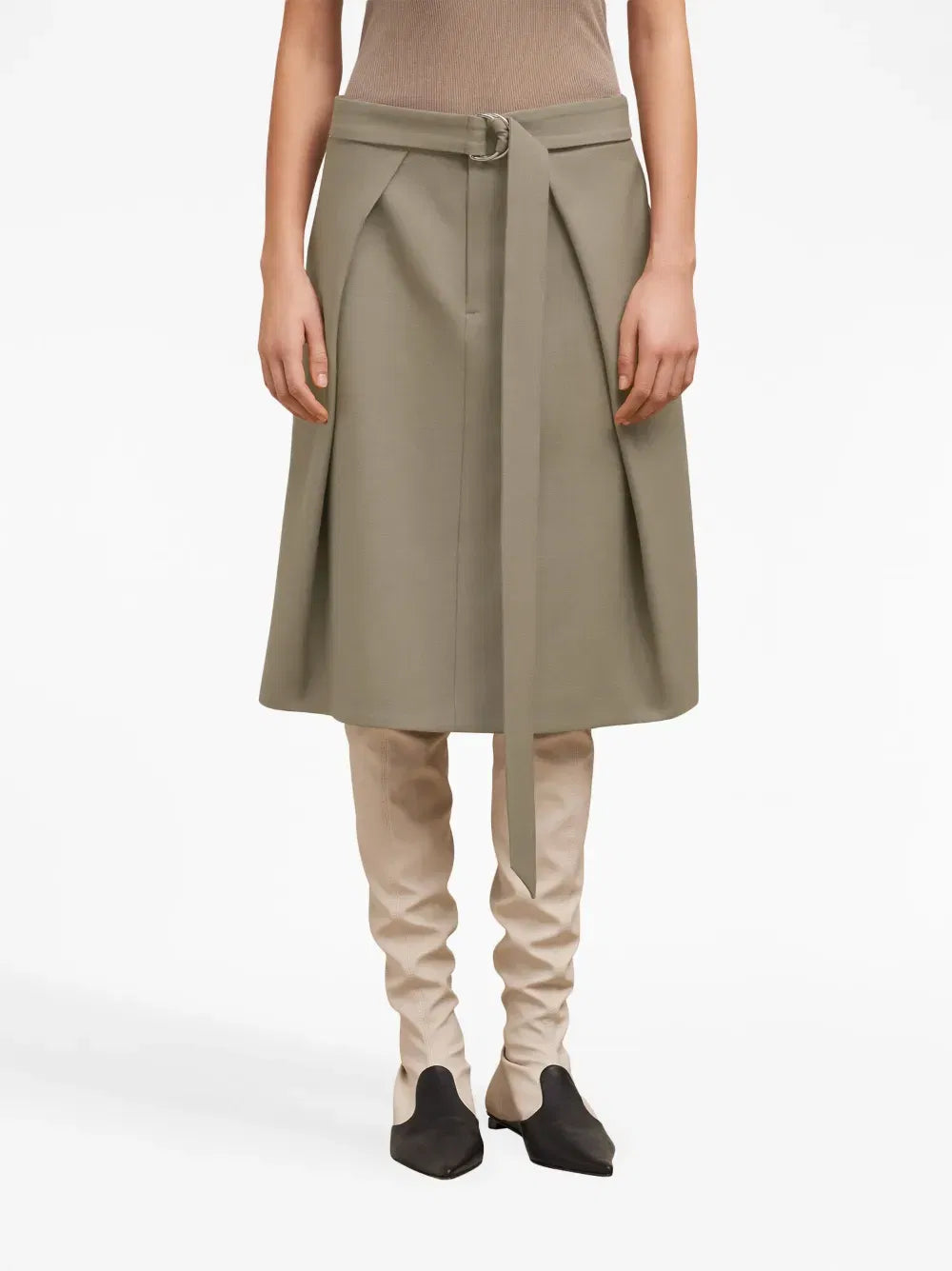 Ami Paris Ami Paris Belted Wool Midi Skirt