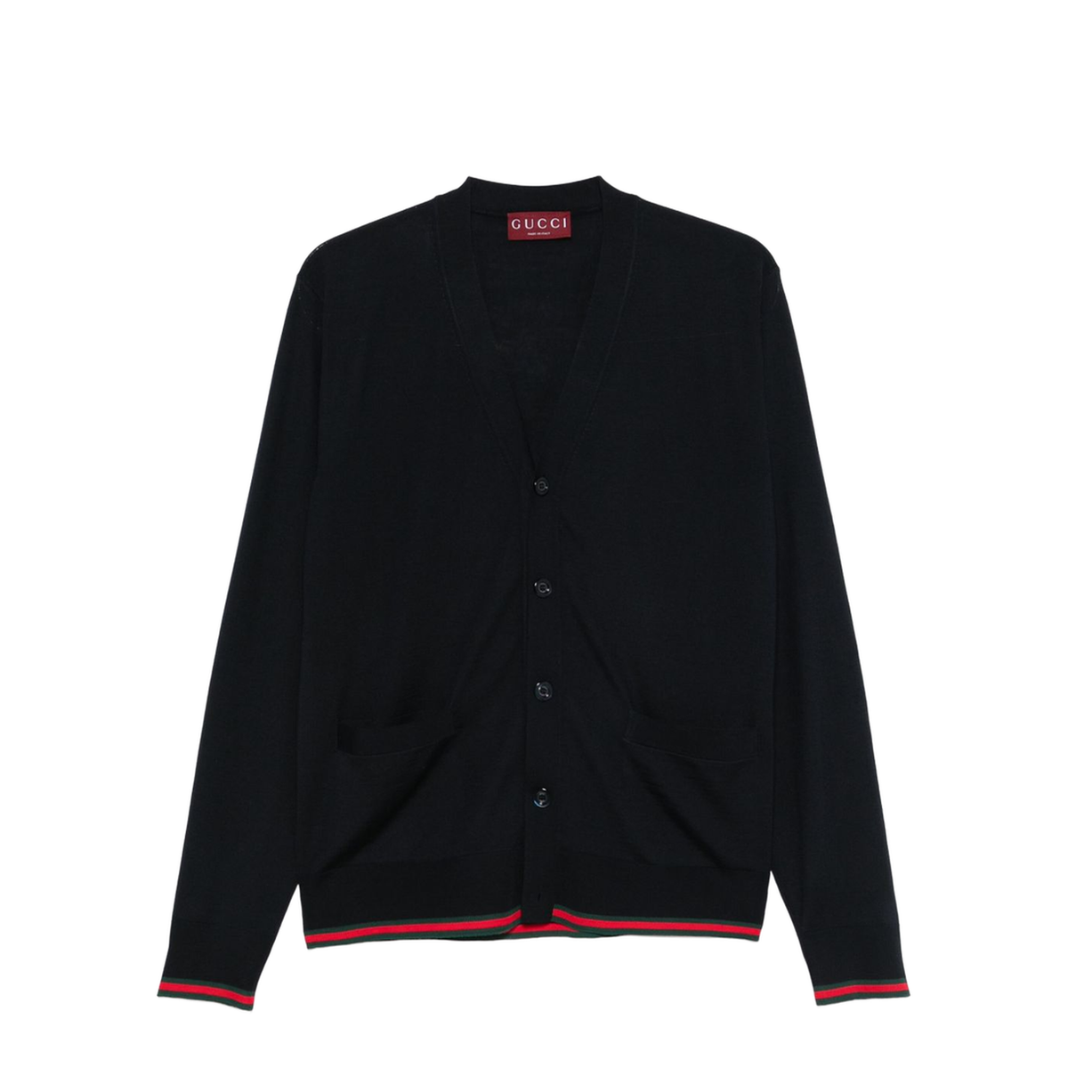 Gucci Wool Knit Cardigan with Web in Dark Blue
