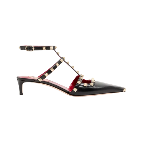 Valentino Rockstud Court Shoes In Kid Leather 40mm Black