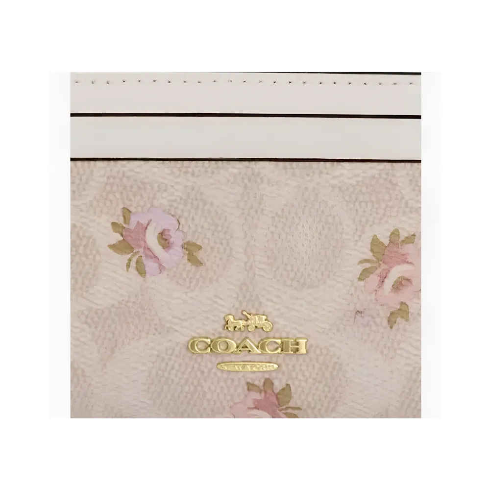 Coach Mini Skinny Id Case In Signature Canvas With Floral Print Gold/Sand Multi
