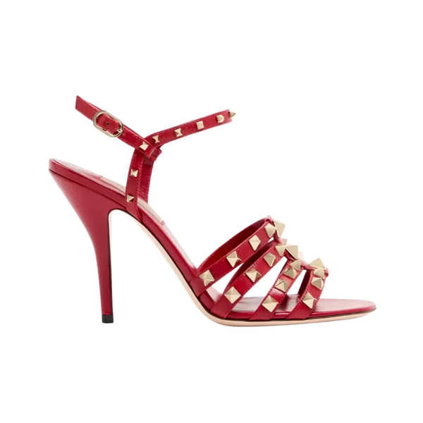 Valentino Rockstud Kidskin Sandal 100mm Red