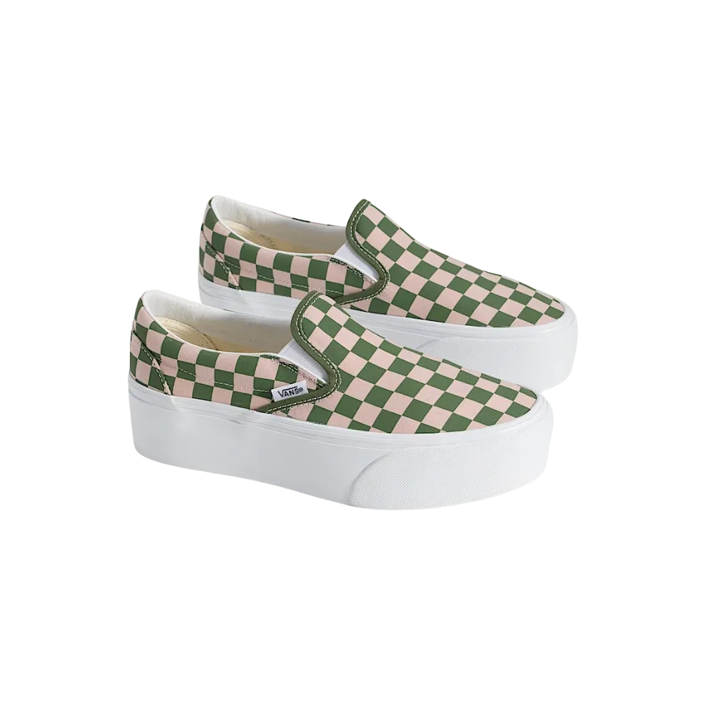 Vans Classic Slip-On Checkerboard Platform Shoe Pine Forest Green