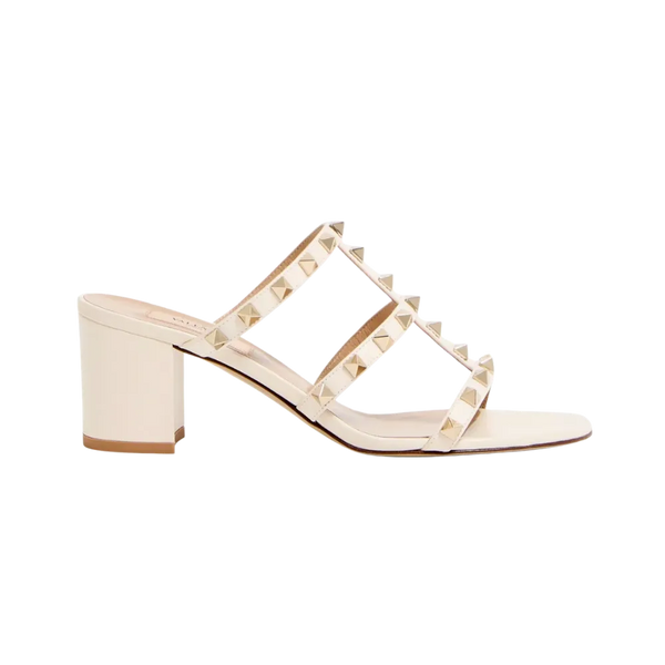 Valentino Rockstud Calfskin Leather Slide Sandal 60mm Light Ivory
