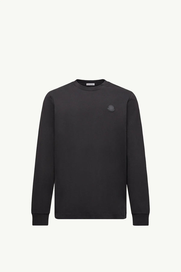 Moncler Moncler Leather Logo Long Sleeve Cotton T-Shirt Black Black