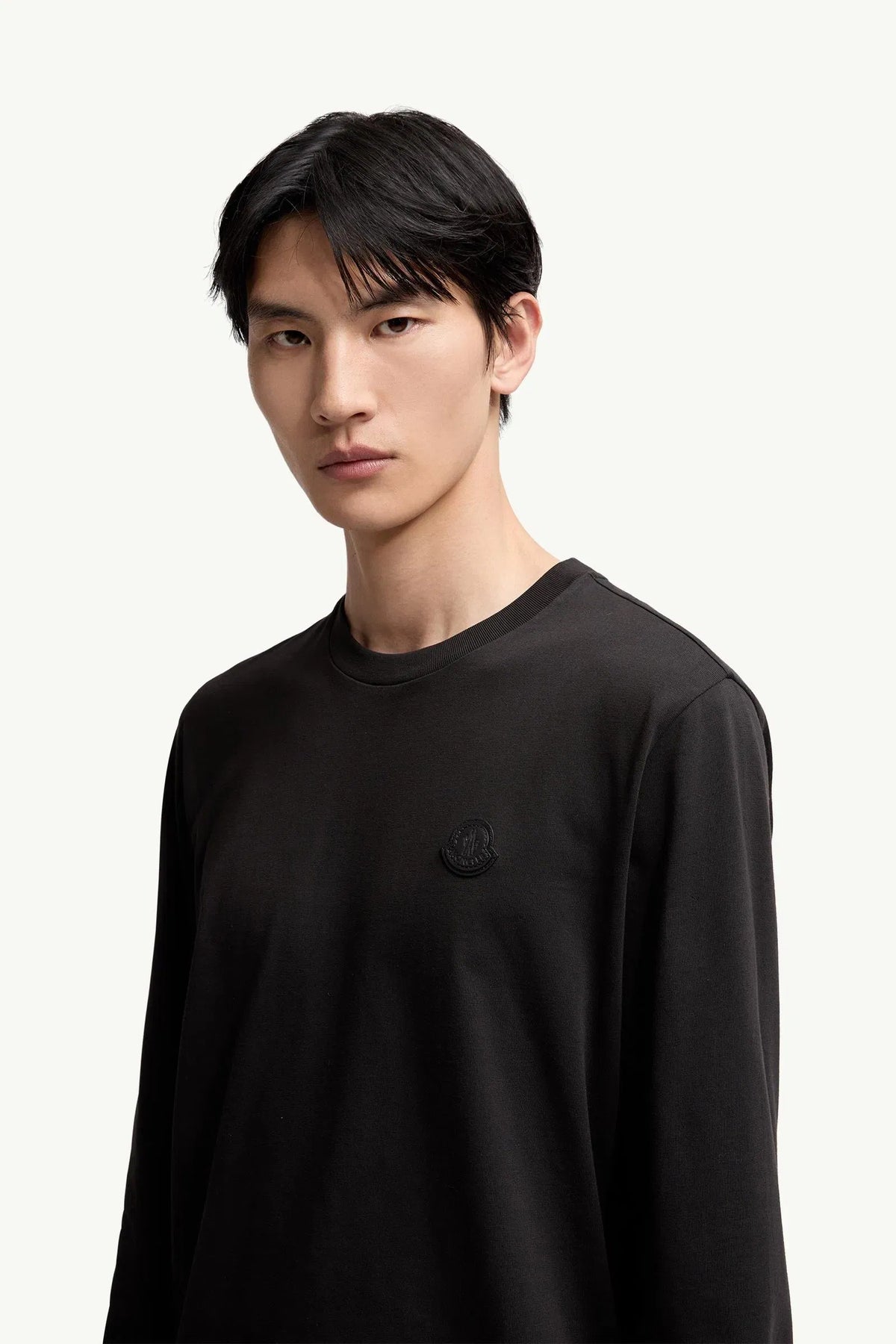 Moncler Moncler Leather Logo Long Sleeve Cotton T-Shirt Black Black