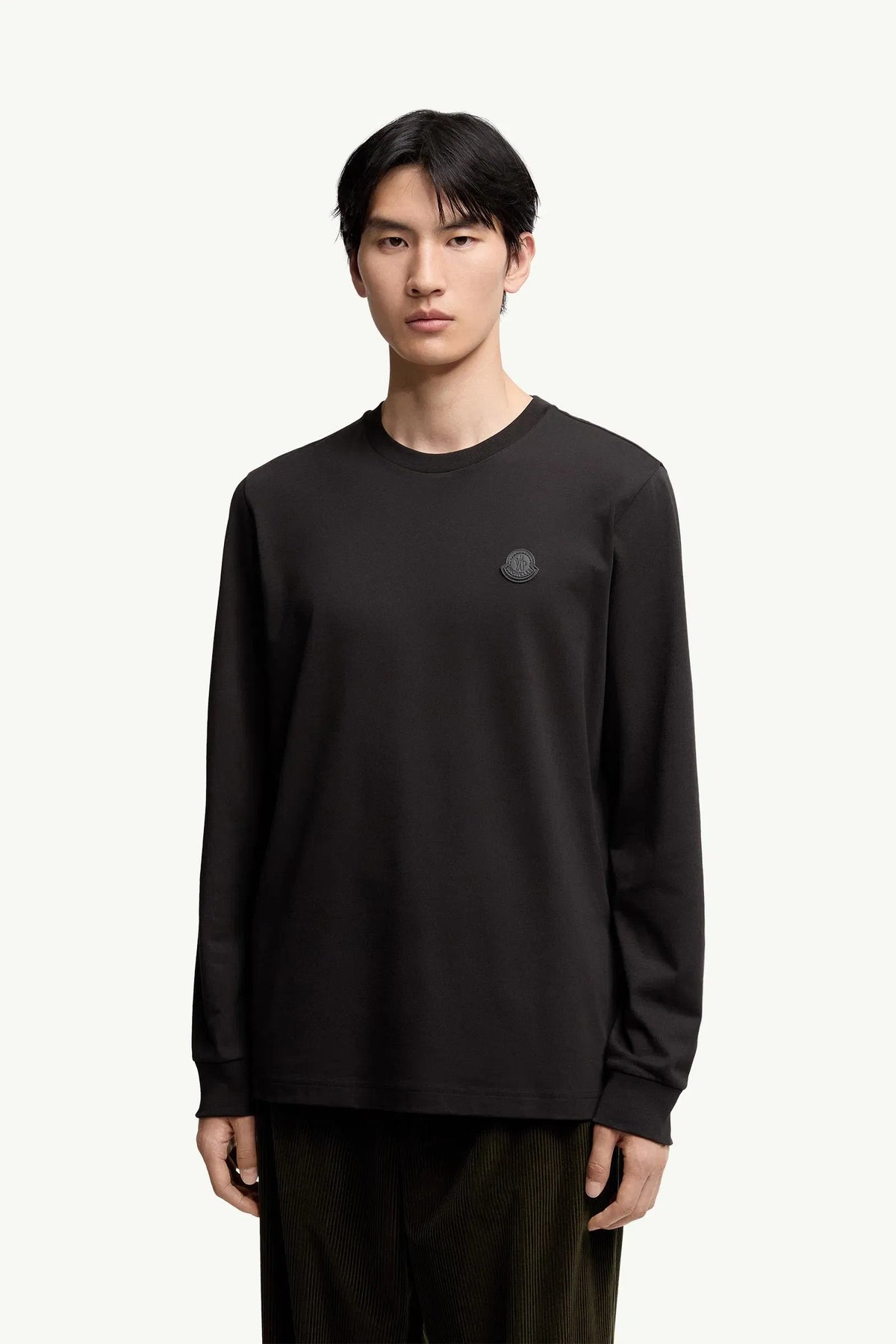 Moncler Moncler Leather Logo Long Sleeve Cotton T-Shirt Black Black
