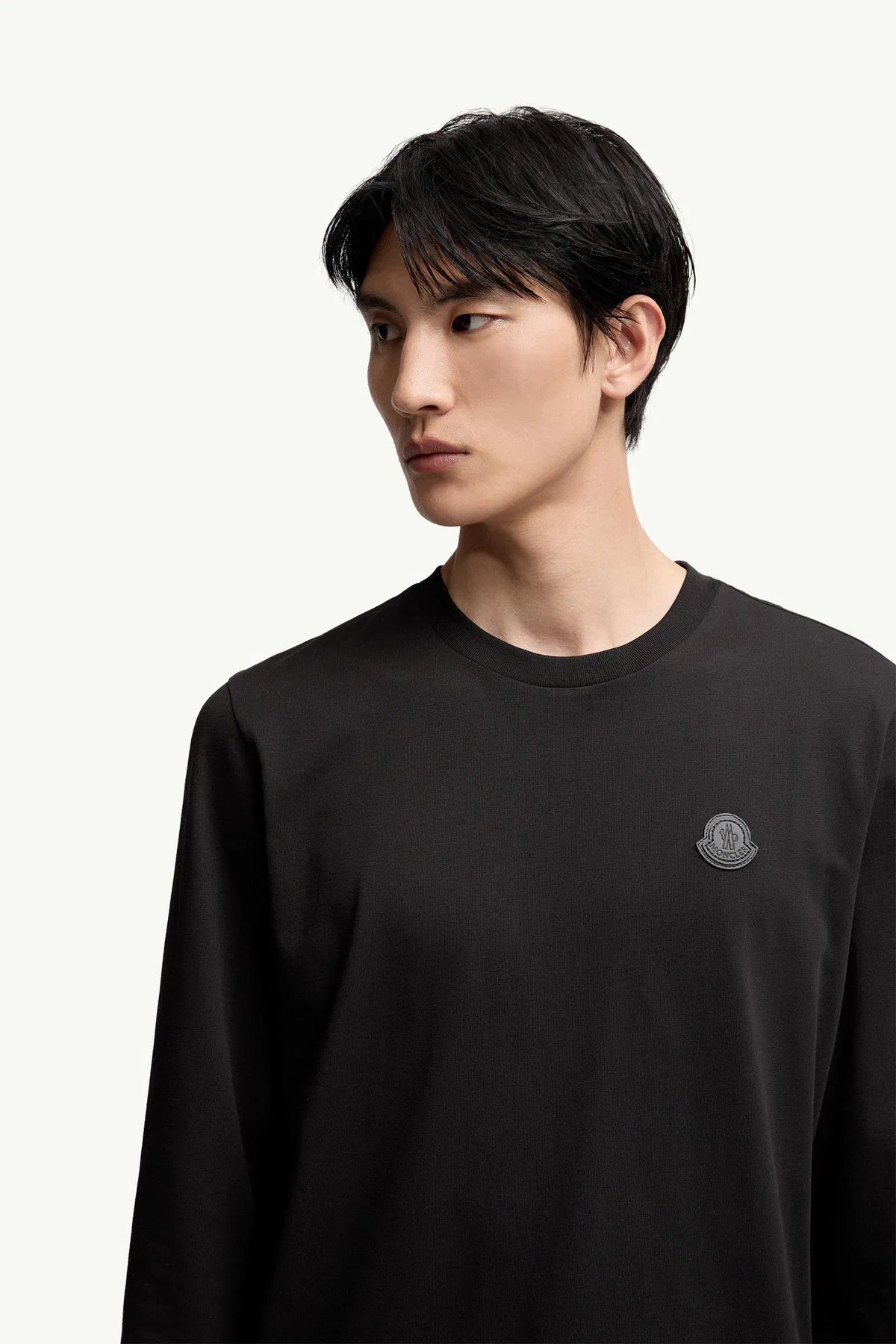 Moncler Moncler Leather Logo Long Sleeve Cotton T-Shirt Black Black