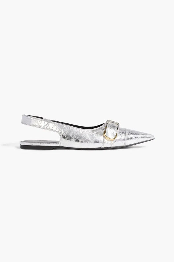 Givenchy Givenchy Voyou Metallic Crinkled-Leather Slingback Point-Toe Flats Silver Women's
