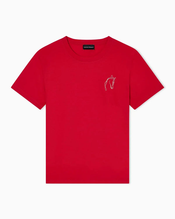 Emporio Armani Emporio Armani Lunar New Year Slim-Fit Jersey T-Shirt With Rhinestone Outline