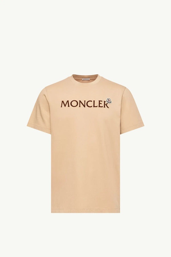Moncler Moncler Flocked Logo Cotton T-Shirt Light Beige Light Beige
