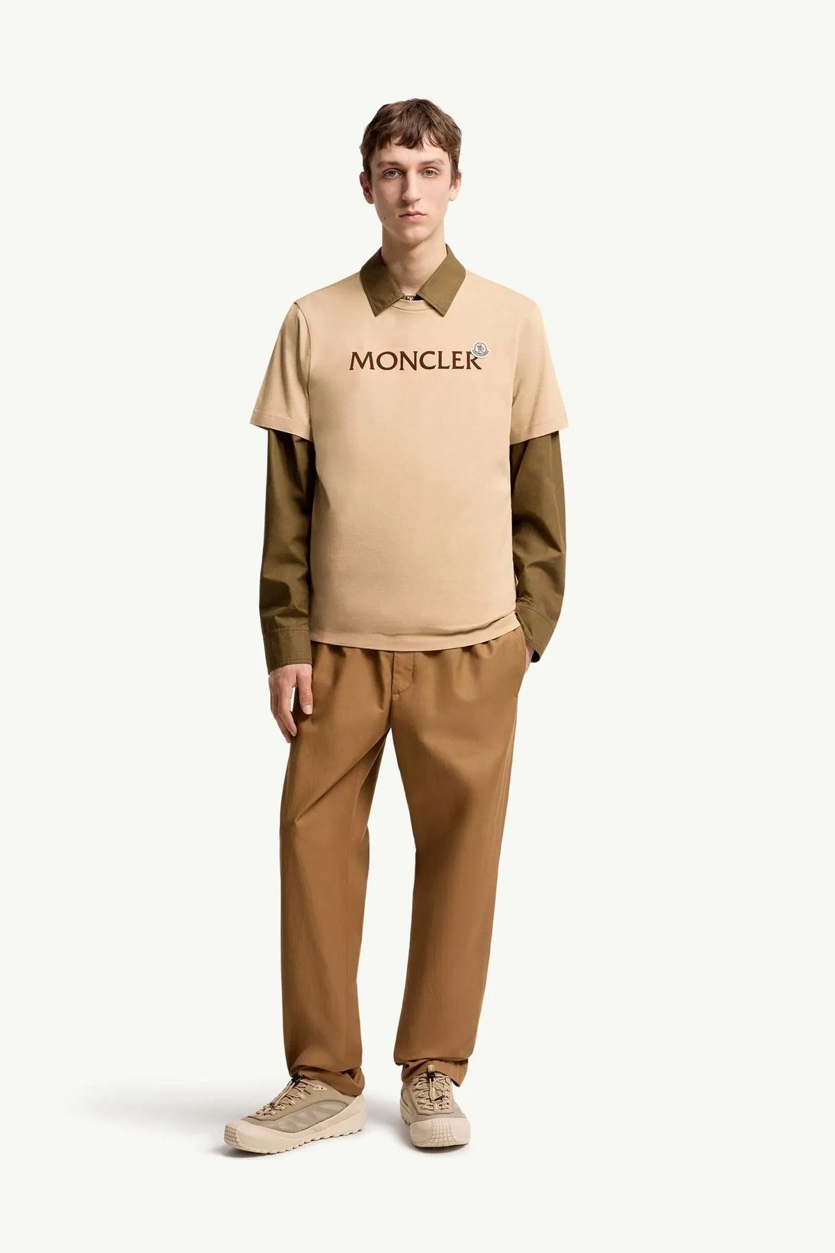 Moncler Moncler Flocked Logo Cotton T-Shirt Light Beige Light Beige