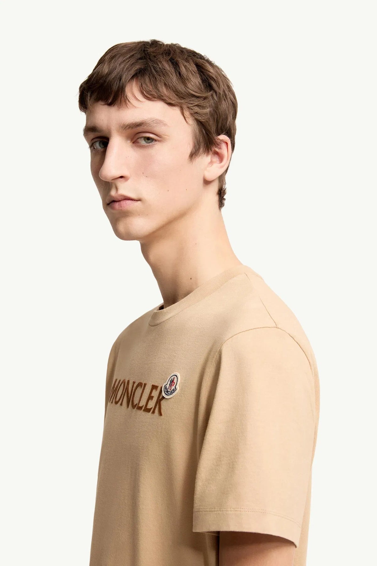 Moncler Moncler Flocked Logo Cotton T-Shirt Light Beige Light Beige