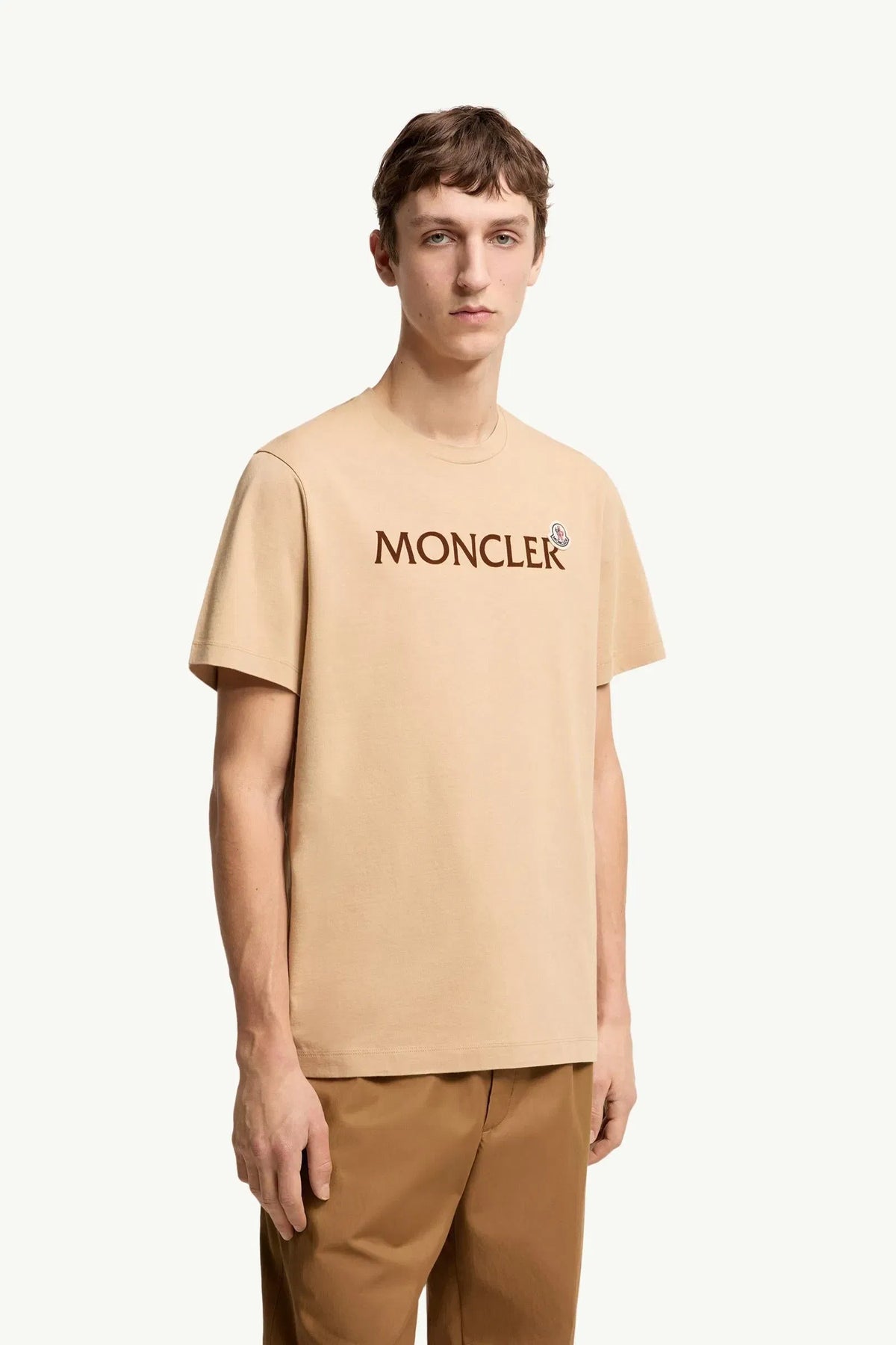 Moncler Moncler Flocked Logo Cotton T-Shirt Light Beige Light Beige
