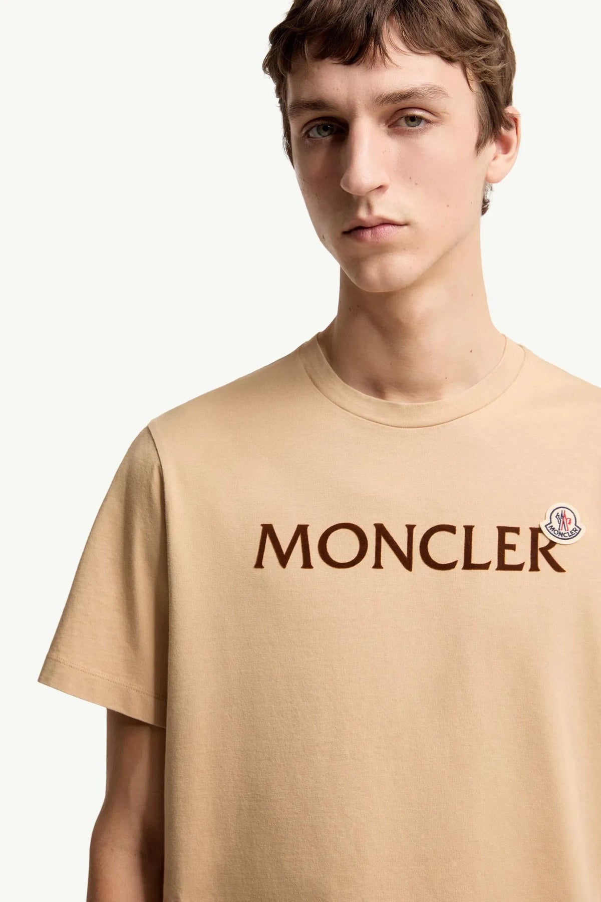 Moncler Moncler Flocked Logo Cotton T-Shirt Light Beige Light Beige