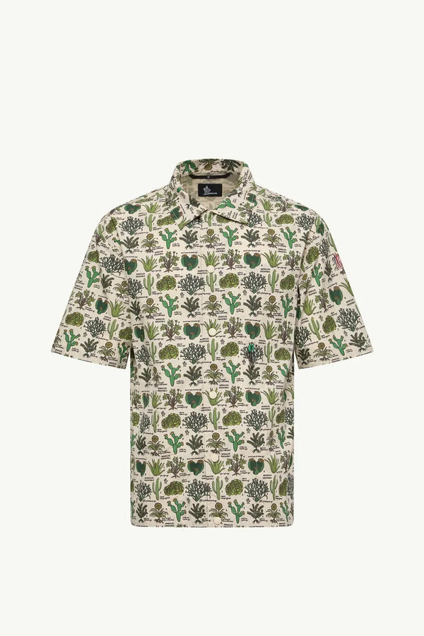 Moncler Moncler Botanical Print Cotton Blend Short Sleeve Shirt Brown & Green Brown & Green