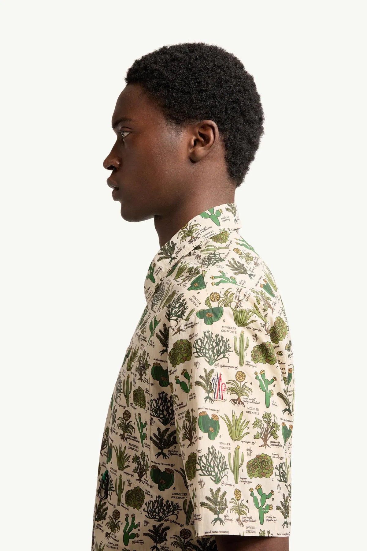 Moncler Moncler Botanical Print Cotton Blend Short Sleeve Shirt Brown & Green Brown & Green