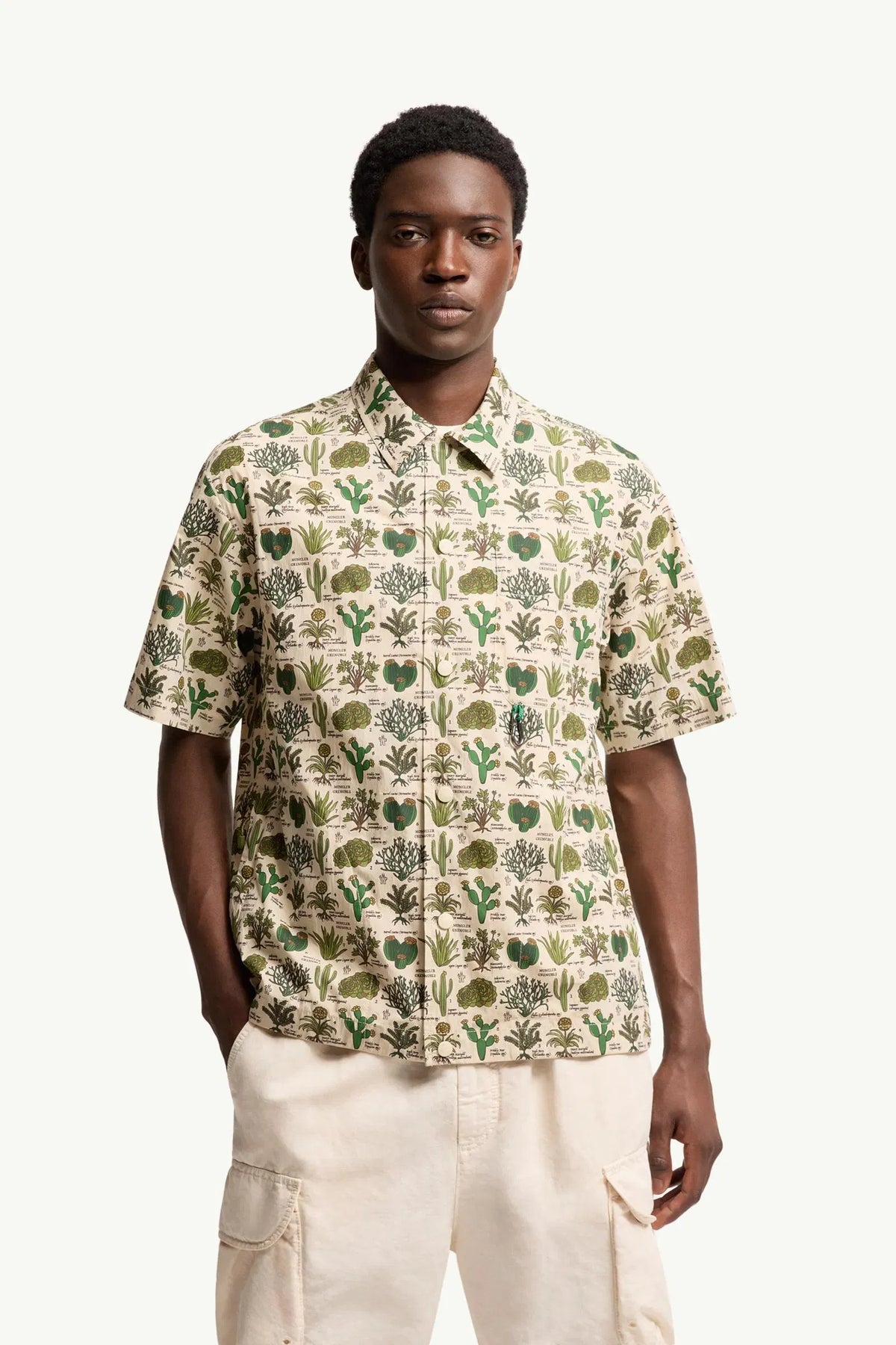Moncler Moncler Botanical Print Cotton Blend Short Sleeve Shirt Brown & Green Brown & Green