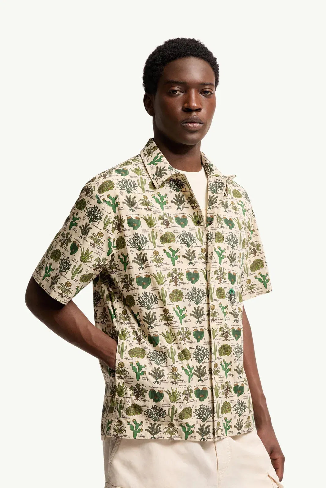 Moncler Moncler Botanical Print Cotton Blend Short Sleeve Shirt Brown & Green Brown & Green