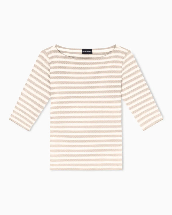 Emporio Armani Emporio Armani Jumper With Three-Quarter Length Sleeves In Striped Jacquard Jersey With A Pattern