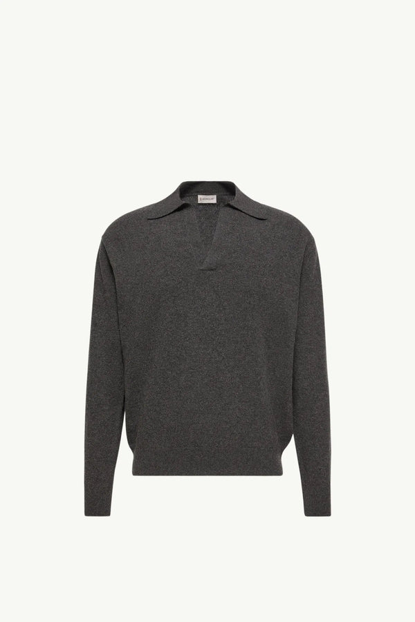 Moncler Moncler Wool & Cashmere Long Sleeve Polo Shirt Black Black