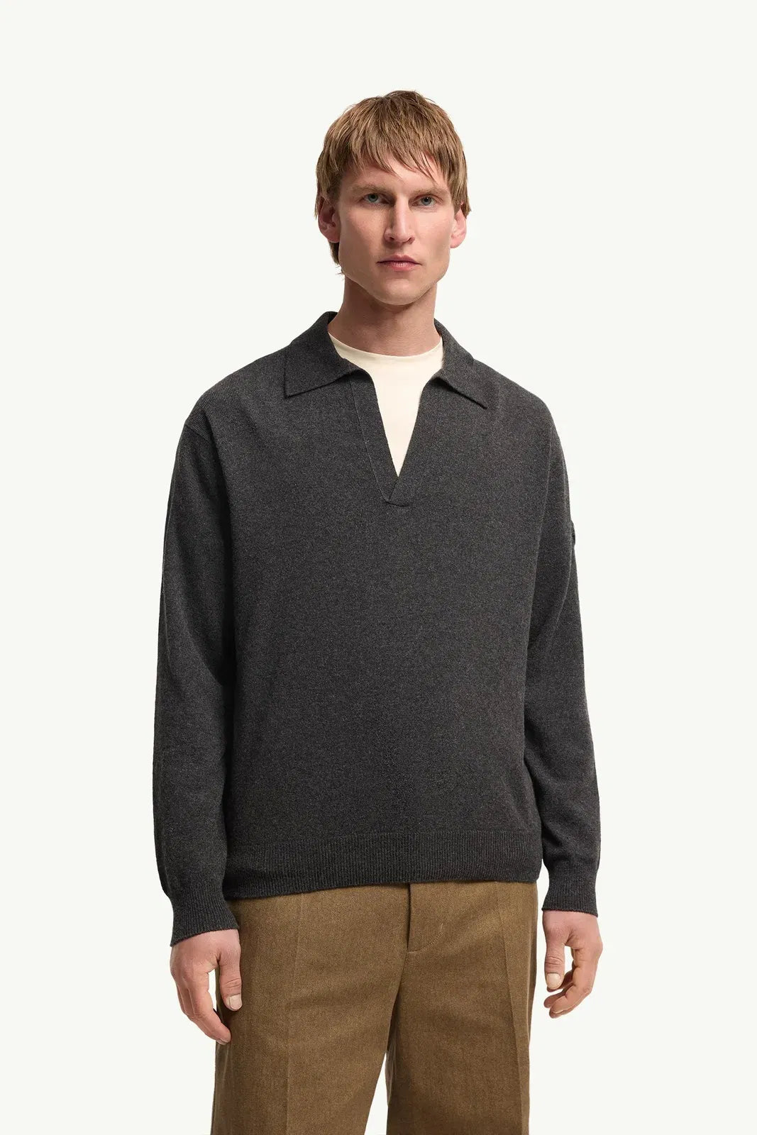 Moncler Moncler Wool & Cashmere Long Sleeve Polo Shirt Black Black