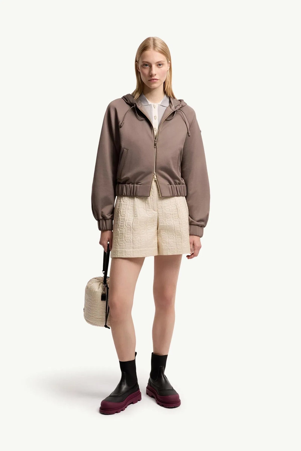 Moncler Moncler Technical Fleece Zip-Up Cardigan Taupe Taupe