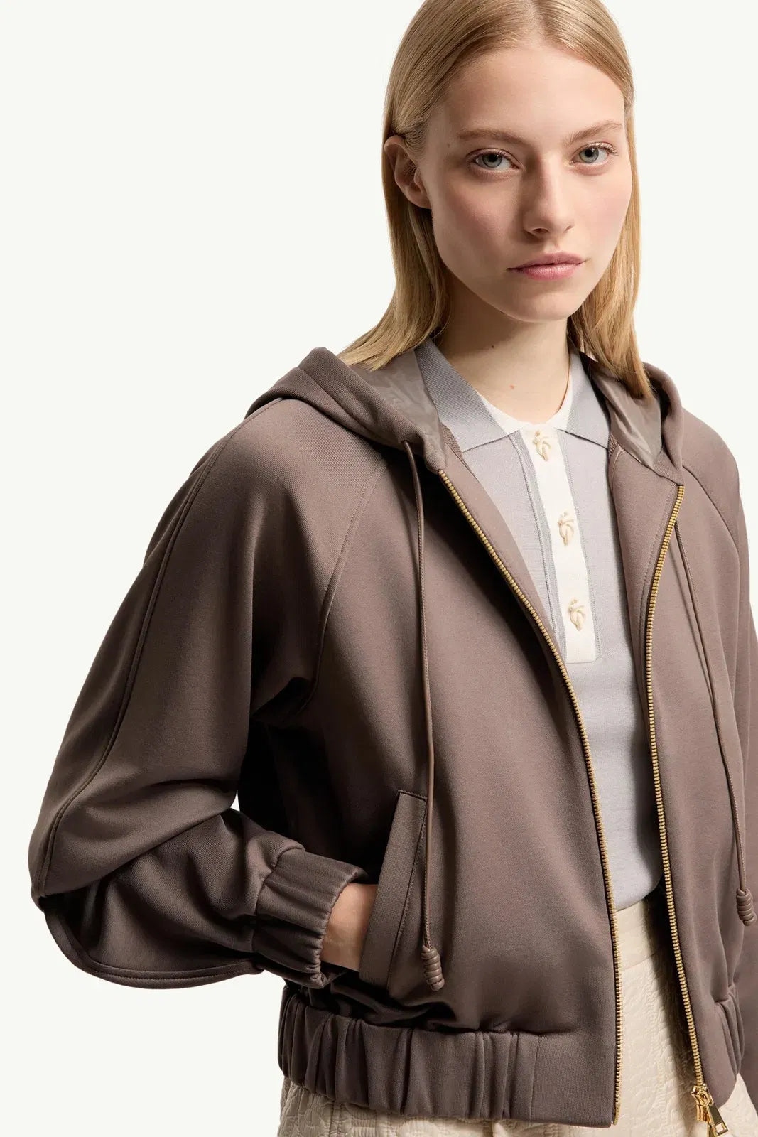 Moncler Moncler Technical Fleece Zip-Up Cardigan Taupe Taupe