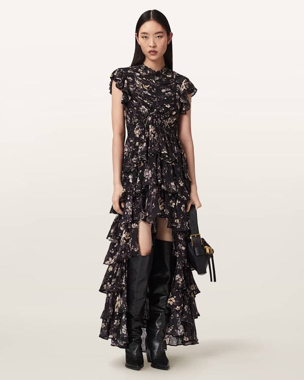 Allsaints Allsaints Shaela Floral Frill Maxi Dress Women's Vine Black Women's