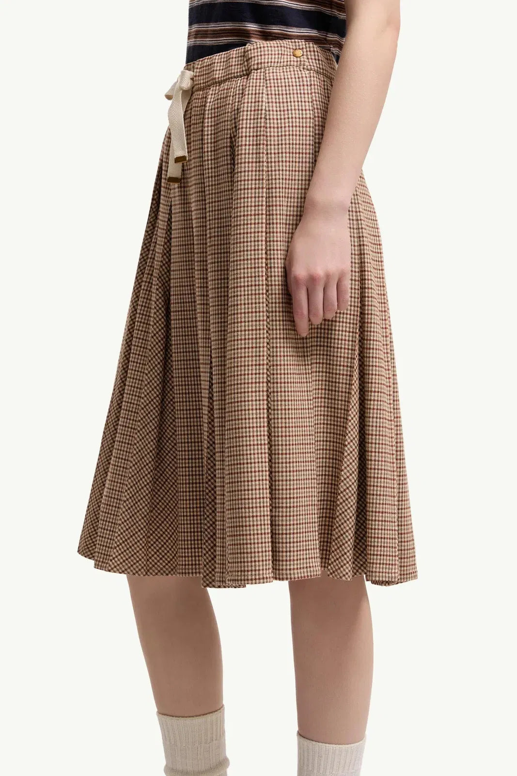 Moncler Moncler Microcheck Midi Wool Skirt Beige Beige