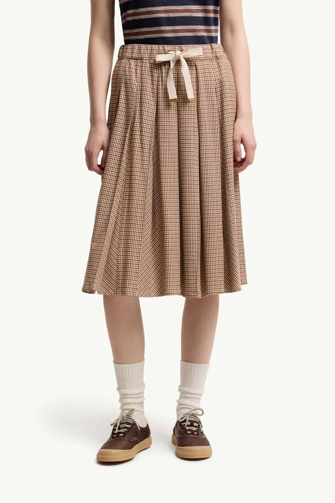 Moncler Moncler Microcheck Midi Wool Skirt Beige Beige