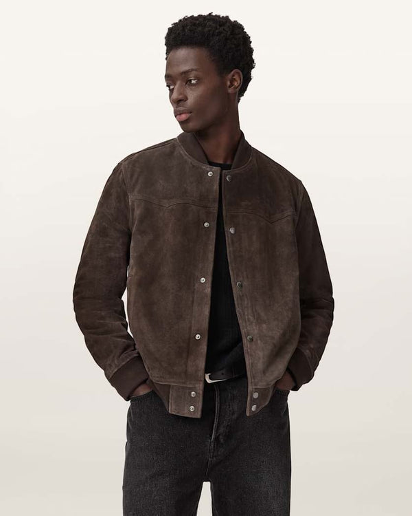 Allsaints Allsaints Stafford Leather Bomber Jacket Woodland Brown